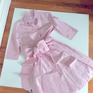 Women's Pink Midi Shirt Dress with Self-Tie Bow